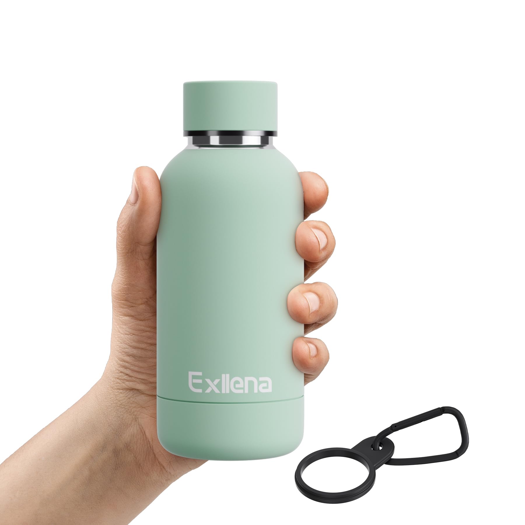 Exllena Small Water Bottle 12oz with Clip, Double Wall Stainless Steel Vacuum Small Insulated Water Bottle Keeps Drinks Cold 24 
