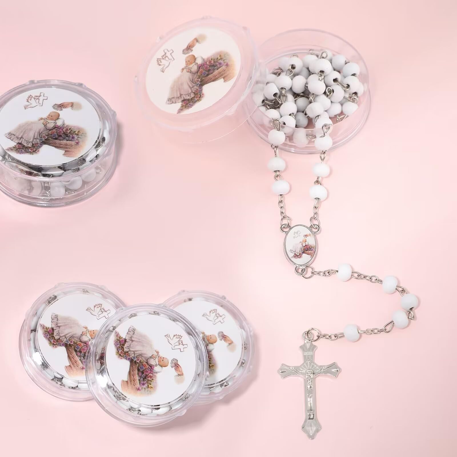 12 PCS Guardian Baby Angel White Bead Scented Rosaries For Baptism Gifts Girls Boys,Rosaries In Bulk For First Communion Party F
