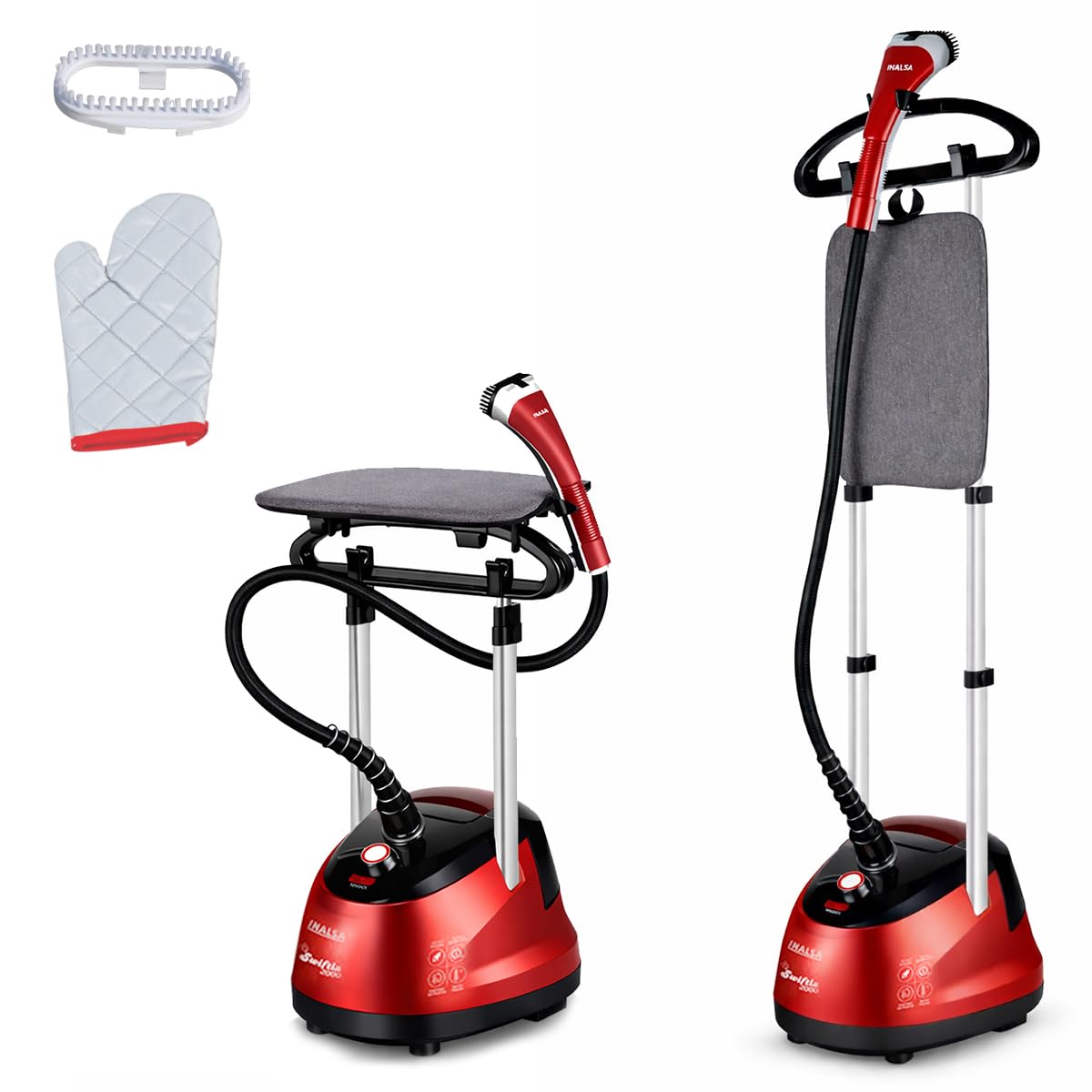 Inalsa Standing Garment Steamer 2000 Watt|Double Pole With 90 & 180Adjustable Ironing Board|Adjustable Pole Height|2.2L Water Ta
