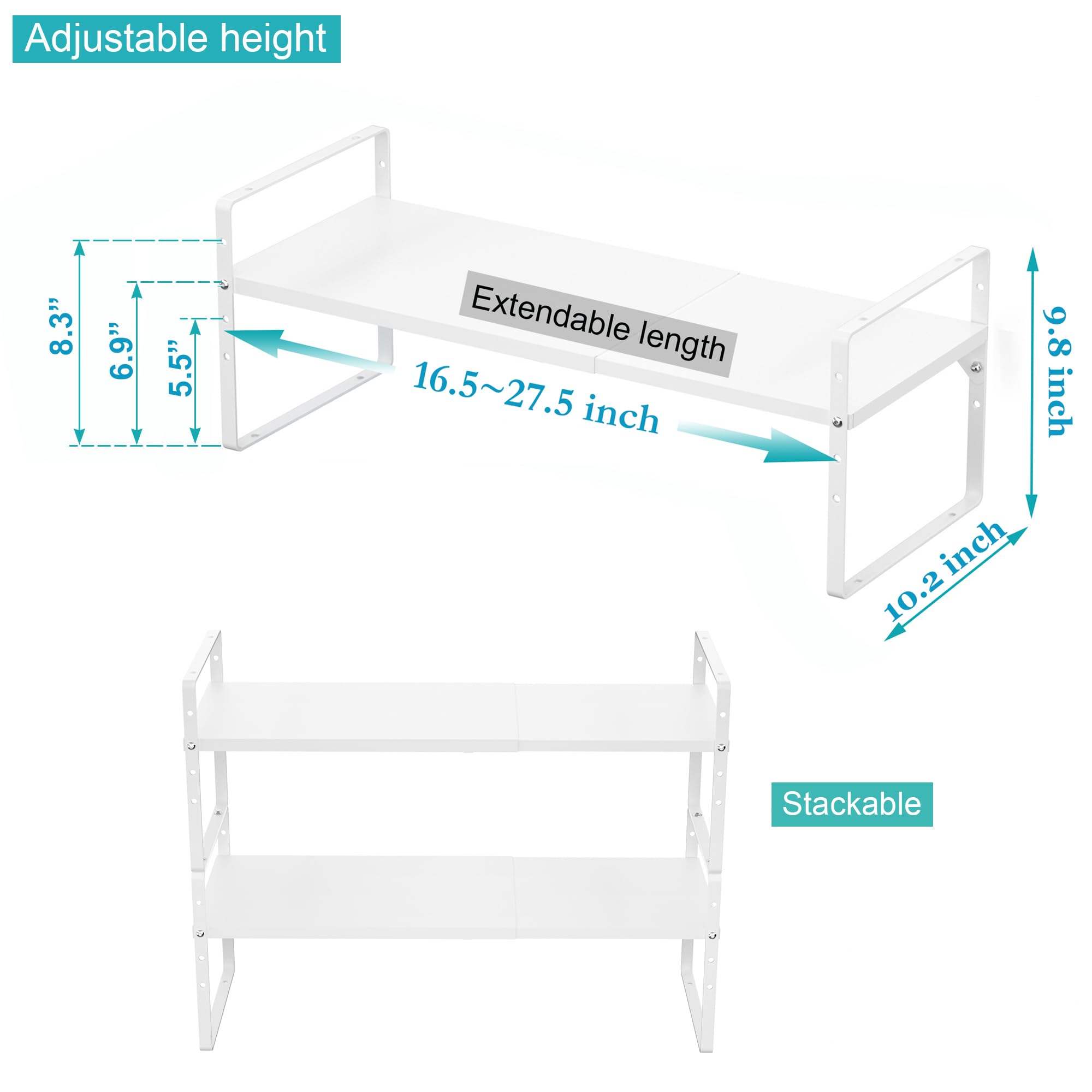 Ipegtop Expandable Cabinet Storage Shelf Organizer, Heavy Duty Steel Metal Spice Rack Adjustable Height Home Office Garage Pantr