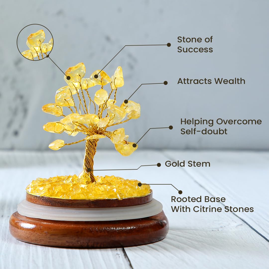 Astrotalk Citrine Crystal Dome Tree,Attract Wealth & Prosperity,Feng Shui Items for Good Luck & Prosperity,Home Decor for Living Room & Office,Housewarming Gifts,Aesthetic Home Decor Items, 13 cm