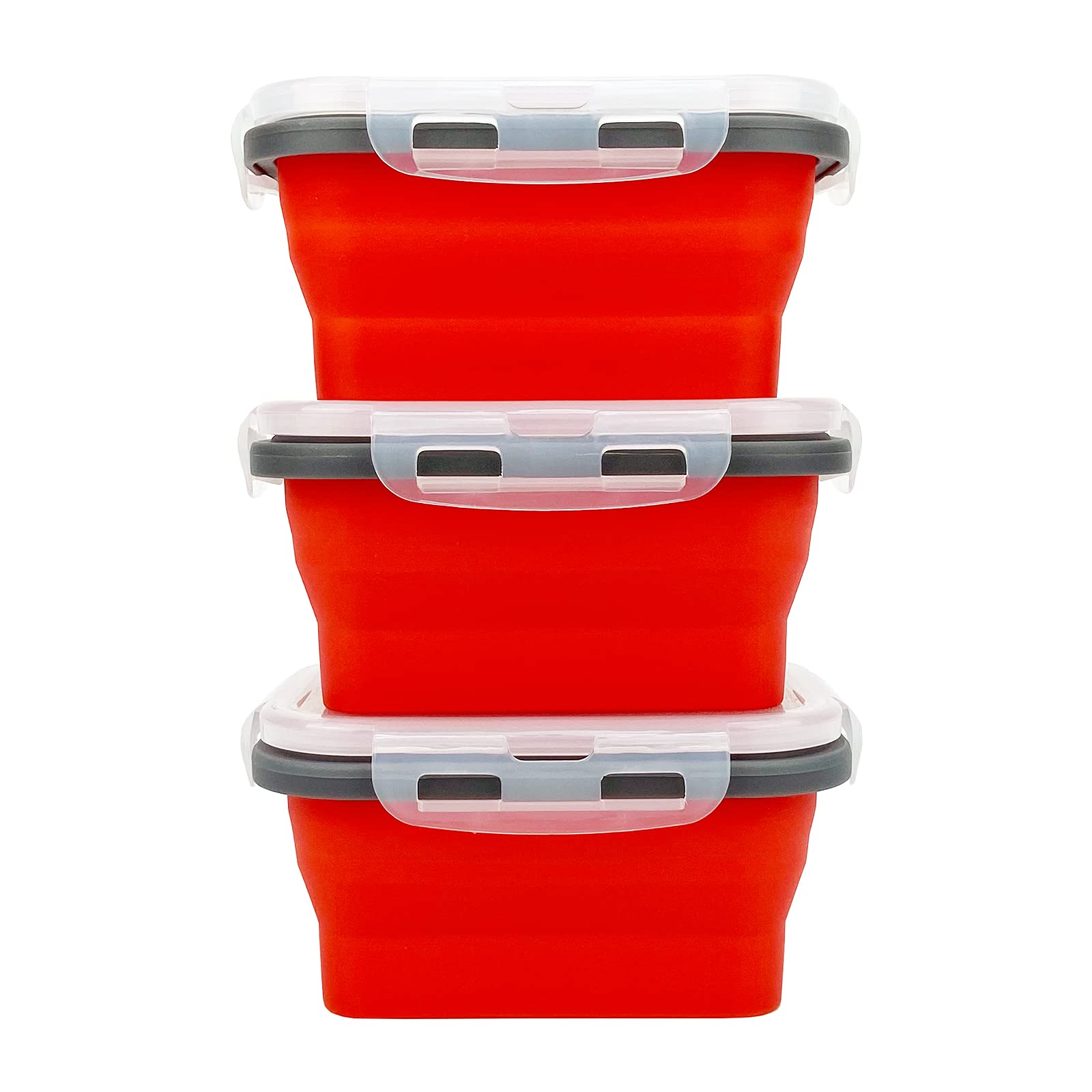 Ccyanzi 3Piece Collapsible Food Storage Containers With Lids, Silicone Lunch Container, Microwave & Freezer Safe, Space Saving F