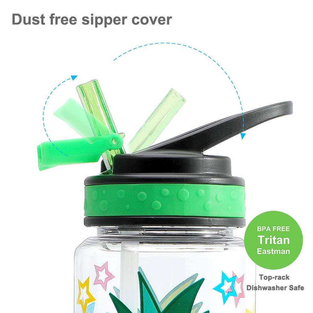 HomTune Cute Water Bottle with Straw for School Kids Girls  BPA FREE Tritan & Leak Proof & Easy Clean & Carry Handle  23oz/ 680ml - Pineapple