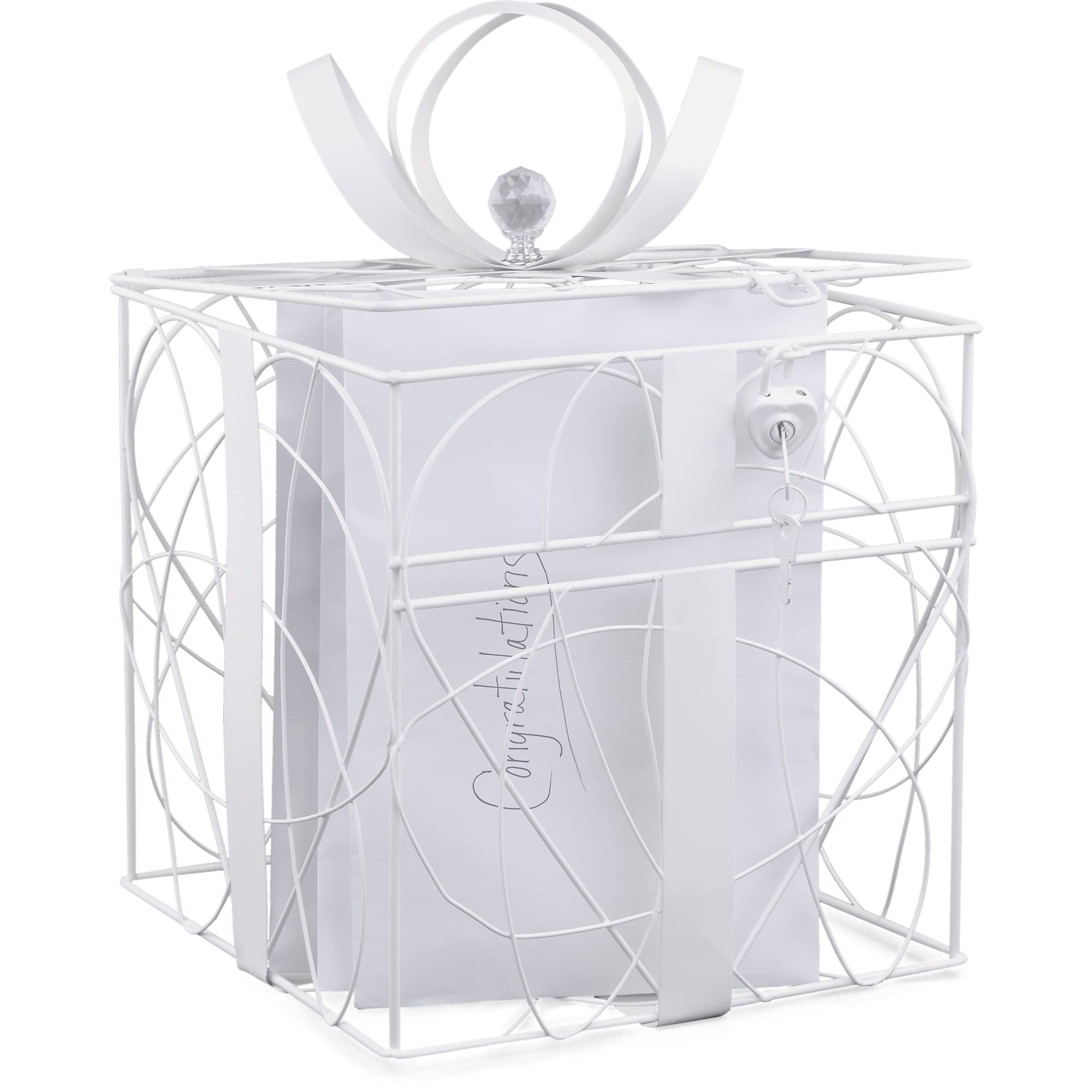 Simplicity White Metal Wedding Card Box, 8.5'' L X 9'' W X 11.2'' H