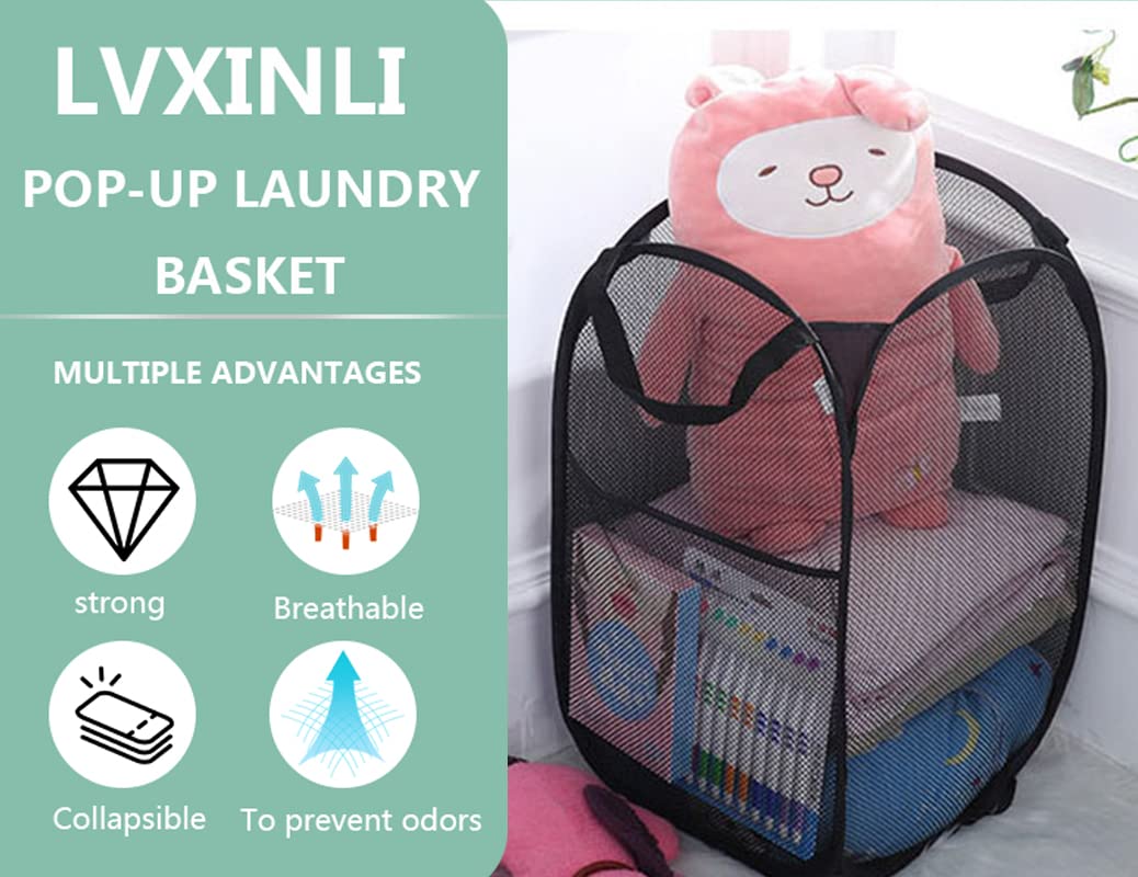 2 Pack Laundry Basket,Foldable Mesh Pop-Up Laundry Hamper With Durable Handle,Easy To Open And Fold For Dorm, Laundry Room, Bedr