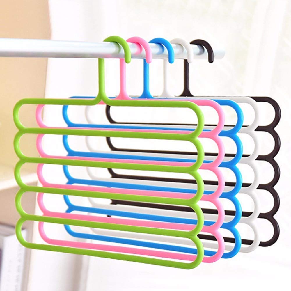 Ikis  5 Layer Pants Clothes Hanger Wardrobe Storage Organiser Rack (Set Of 5), 32L X 1B X 33H Cm (Assorted Colour)
