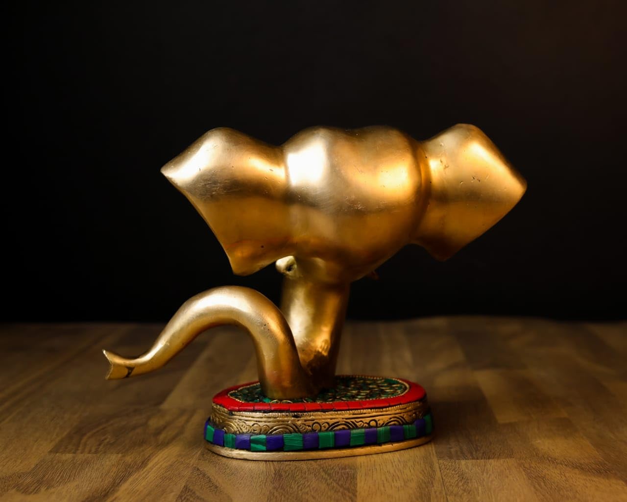 Mridaya Brass Ganesha Head Statue With Basestonework, 23 Cm Brass Ganesh Statue, Ganpati Idol, Good Luck Gift For New Beginnings