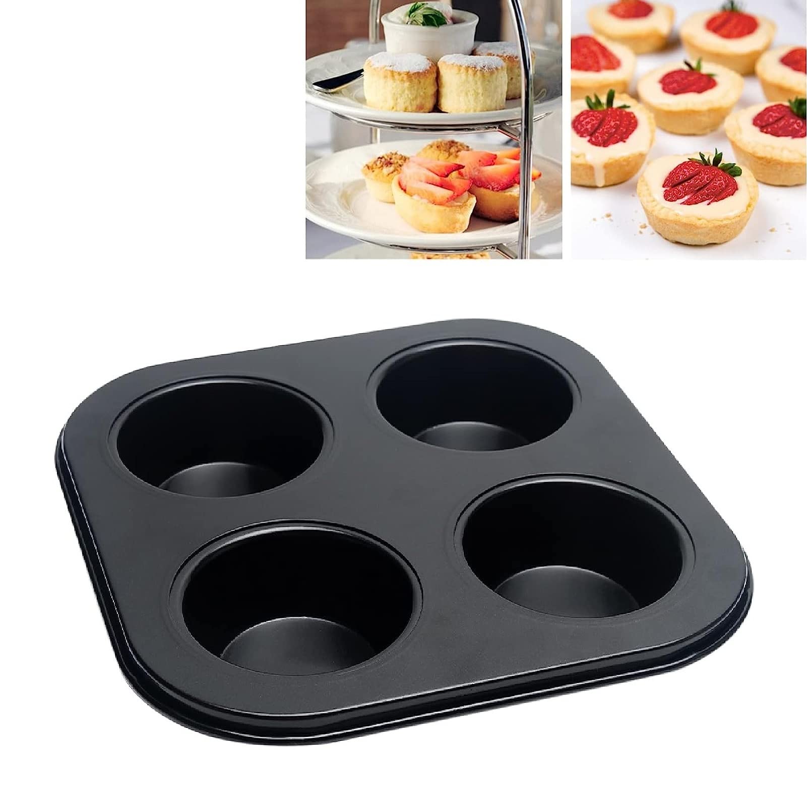 Pilarmuture 4 Hole Muffin Pan Muffin Trays, Bakeware Tins & Trays Non-Stick Cupcake Baking Pan Mini Muffin Cups Pudding Bakeware
