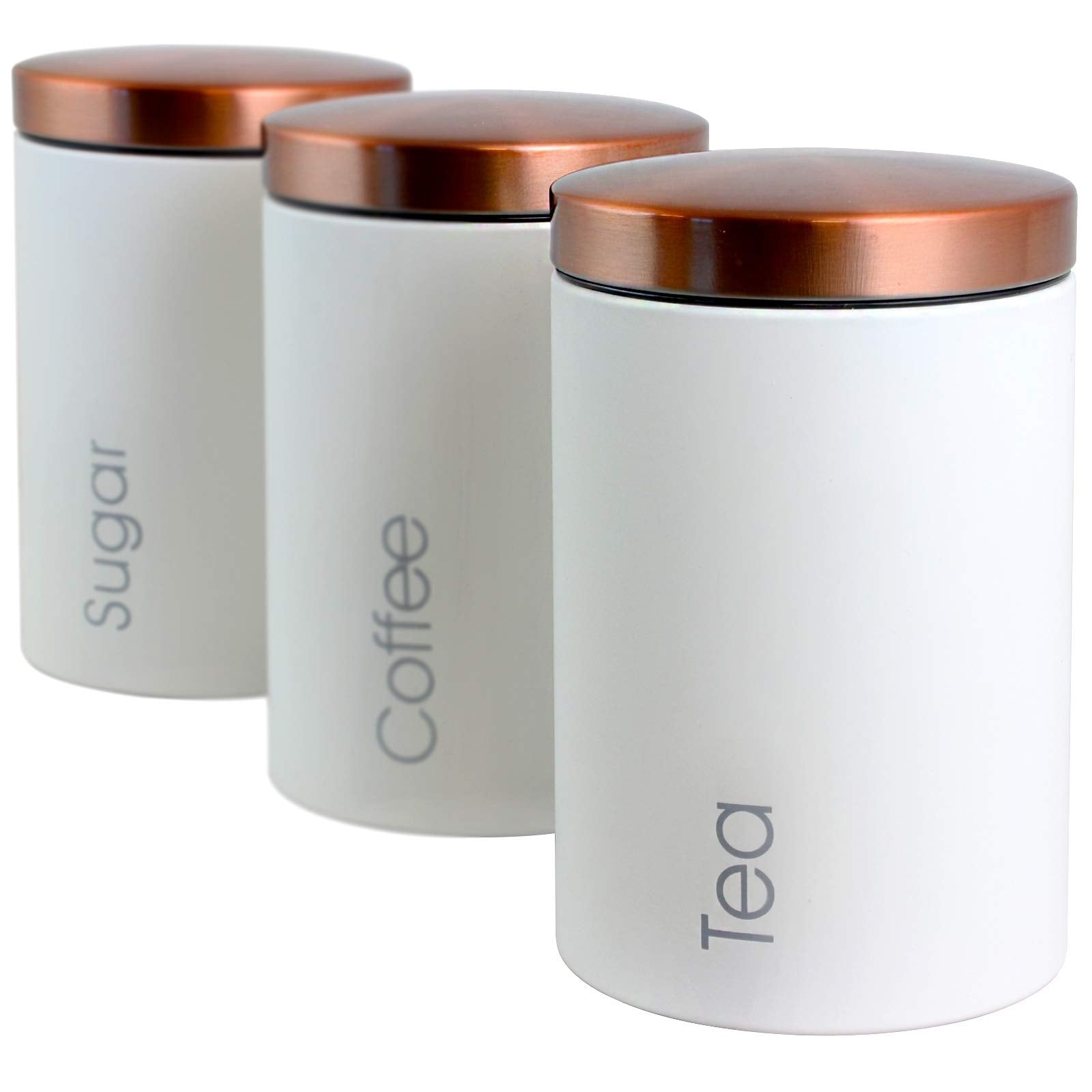 Megachef Essential Kitchen Storage 3 Piece Sugar, Coffee And Tea Canister Set In Matte White