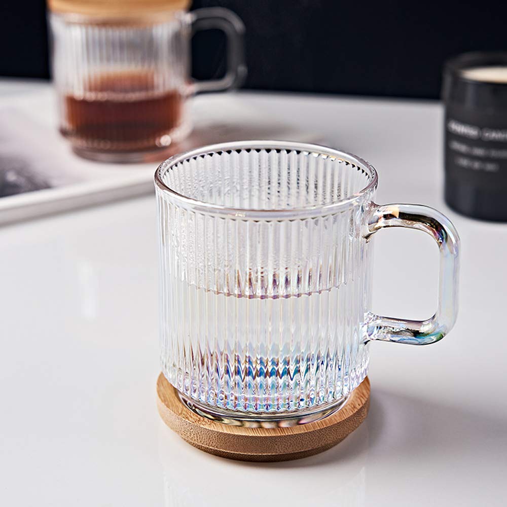Yalucky Clear Iridescent Coffee Mug With Lid And Sakura Spoon Tea Cups Glass Mugs Pretty Cute Mug For Milk Latte Chocolate Juice