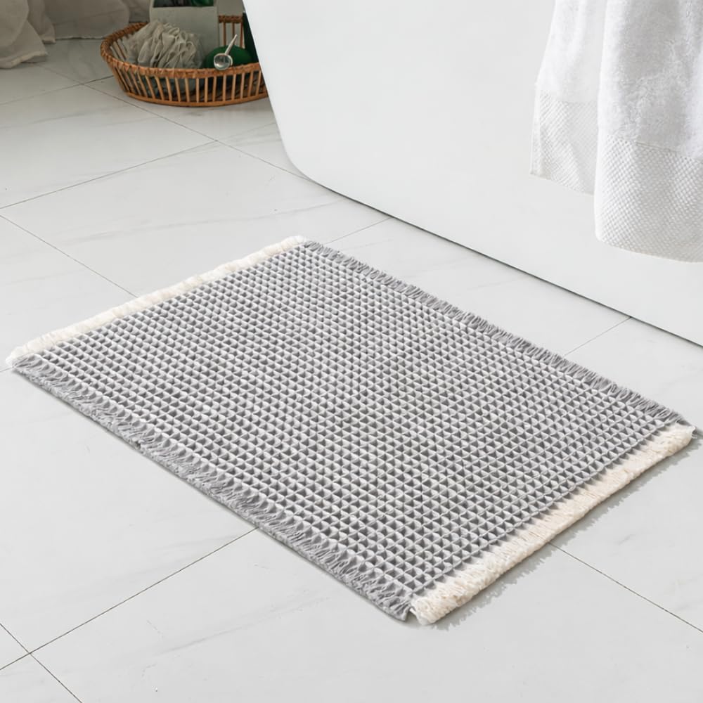 HomeCloud Waffle Bath Mat, Super Absorbent Non Slip Mats for Bathroom Floor, Machine Washable Bathroom Rugs with Tassels,Ultra S