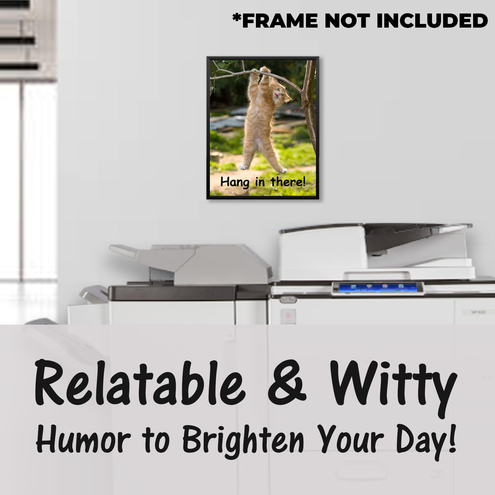 HoneyKICK Hang in There Cat Poster - Funny Motivational Decor - 11 x 14 Inch - Premium Cardstock - Humorous Home or Office Art