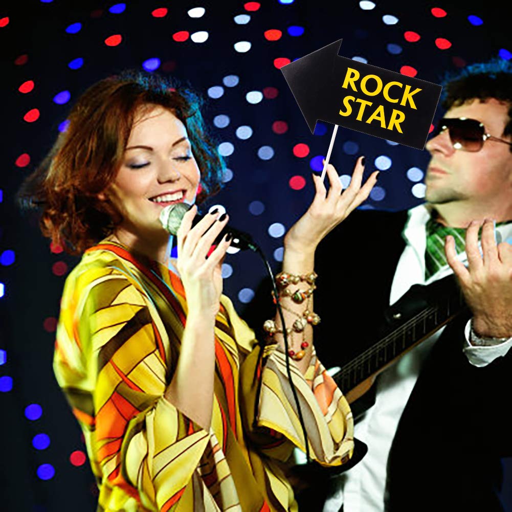 SUNBEAUTY 18 Pcs Rock and Roll Birthday Party Decorations Music Note Guitar Star Photo Booth Props Music Theme Party Supplies