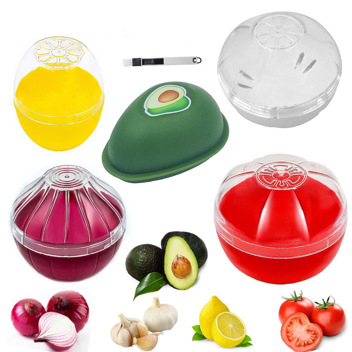 Yamesu Onion Garlic Lemon Avocado Saver Storage Keeper Holder for Fridge, BPA Free Tomato Vegetable Shaped Food Saver/Storage Co