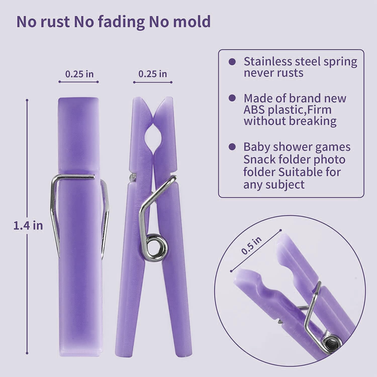 60 Baby Shower Clothespin Games Mini Clothes Pins 1.4 Inch For Party Decorations(Purple)