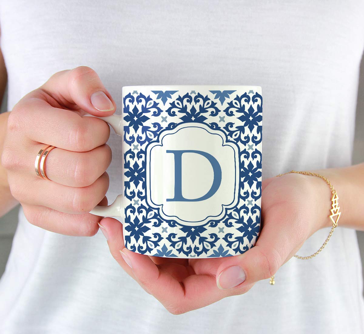 Andaz Press 11oz. Ceramic Coffee Tea Mug Gift, Moroccan Monogram Initial Letter D, 1-Pack, for Her, Birthday Christmas Ideas, Mo