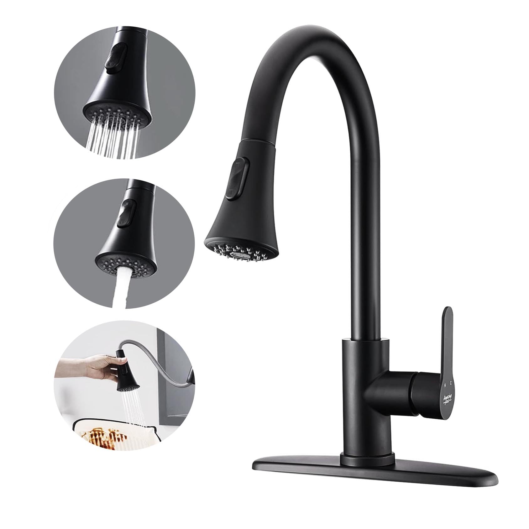 Kitchen Faucet With Pull Down Sprayer:2 Modes Stainless Steel Kitchen Sink Faucet Single Handle Faucet For Kitchen Sink Rv Kitch