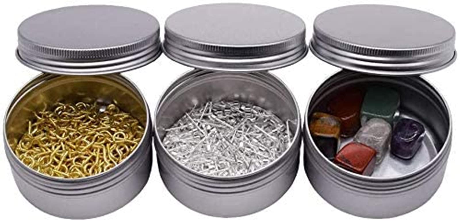 Healthcom 6-Ounce 12 Pack 180Ml Empty Silver Round Aluminum Tin Cans Screw Top Metal Tins Aroma Hair Wax Tins Cosmetic Container