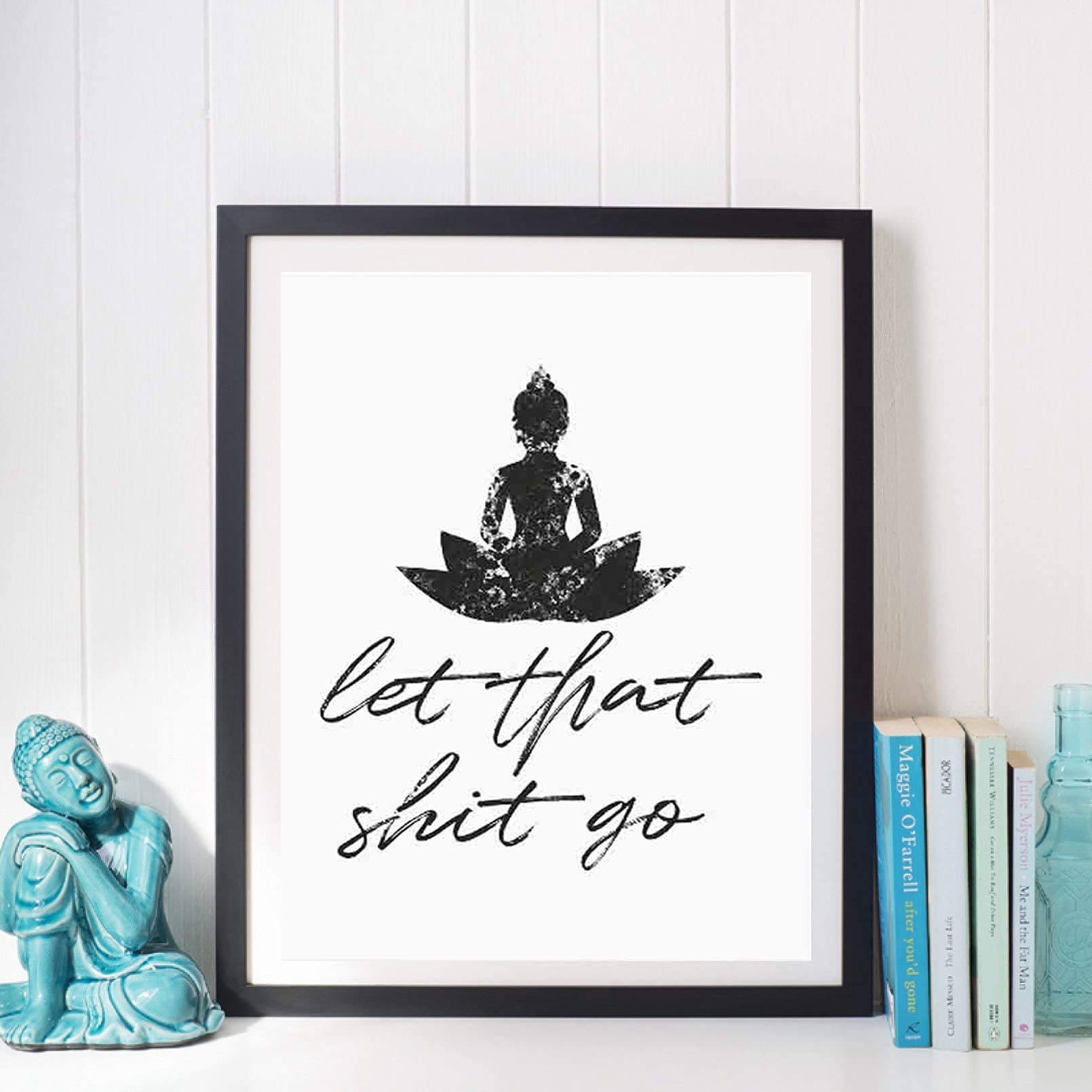 Let That Shit Go Bathroom Quote Art for Painting Wall Picture Office Decor Funny Yoga Room Sign Canvas Prints and Poster Wooden Framed Ready to Hang(10x12 inch)