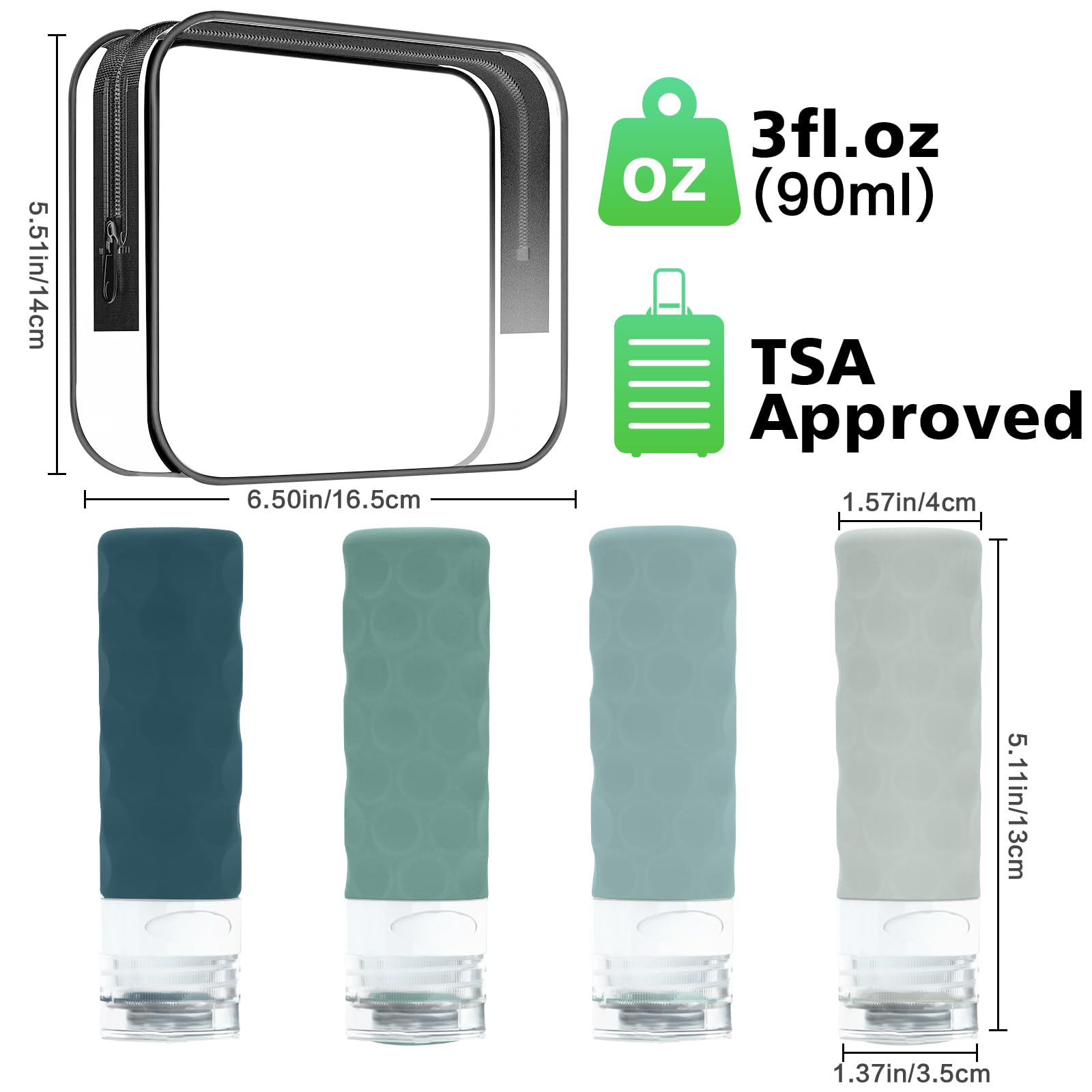Silevoler Travel Bottles For Toiletries, 4Pcs Tsa Approved 3Oz Travel Size Containers, Bpa Free Leak Proof Premium Silicone Bott