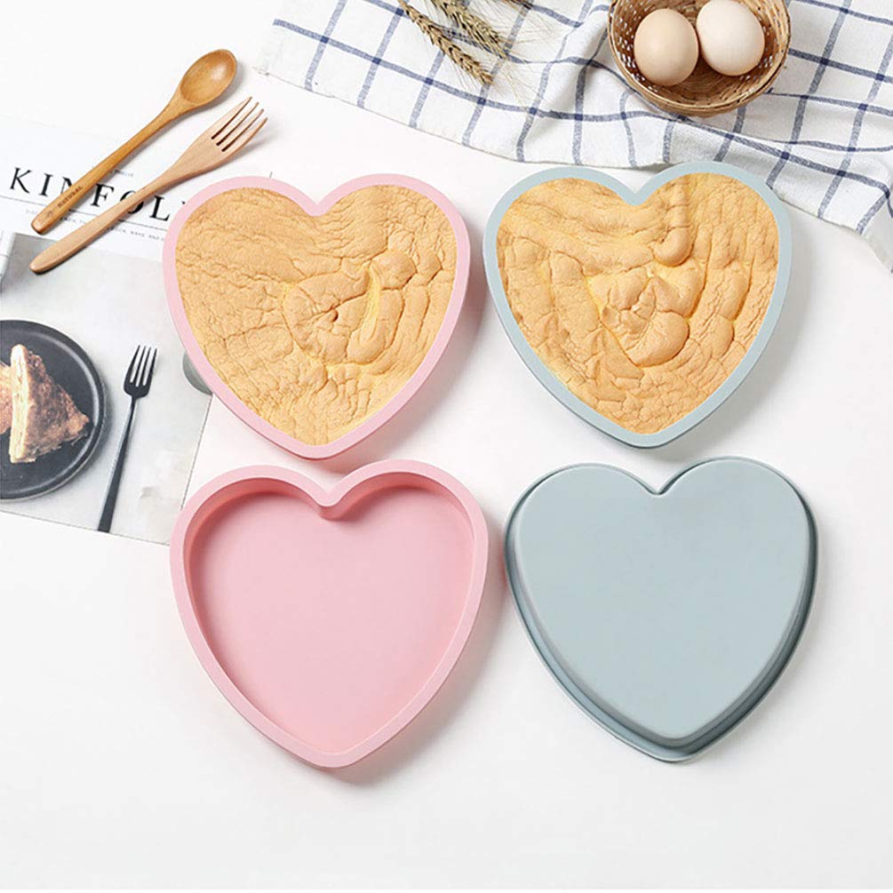 Goeielewe 2Pcs Heart Shaped Cake Pan Silicone Cake Mold Baking Pans Non-Stick Cake Bakeware Mold, Chocolate Baking Tray Valentin