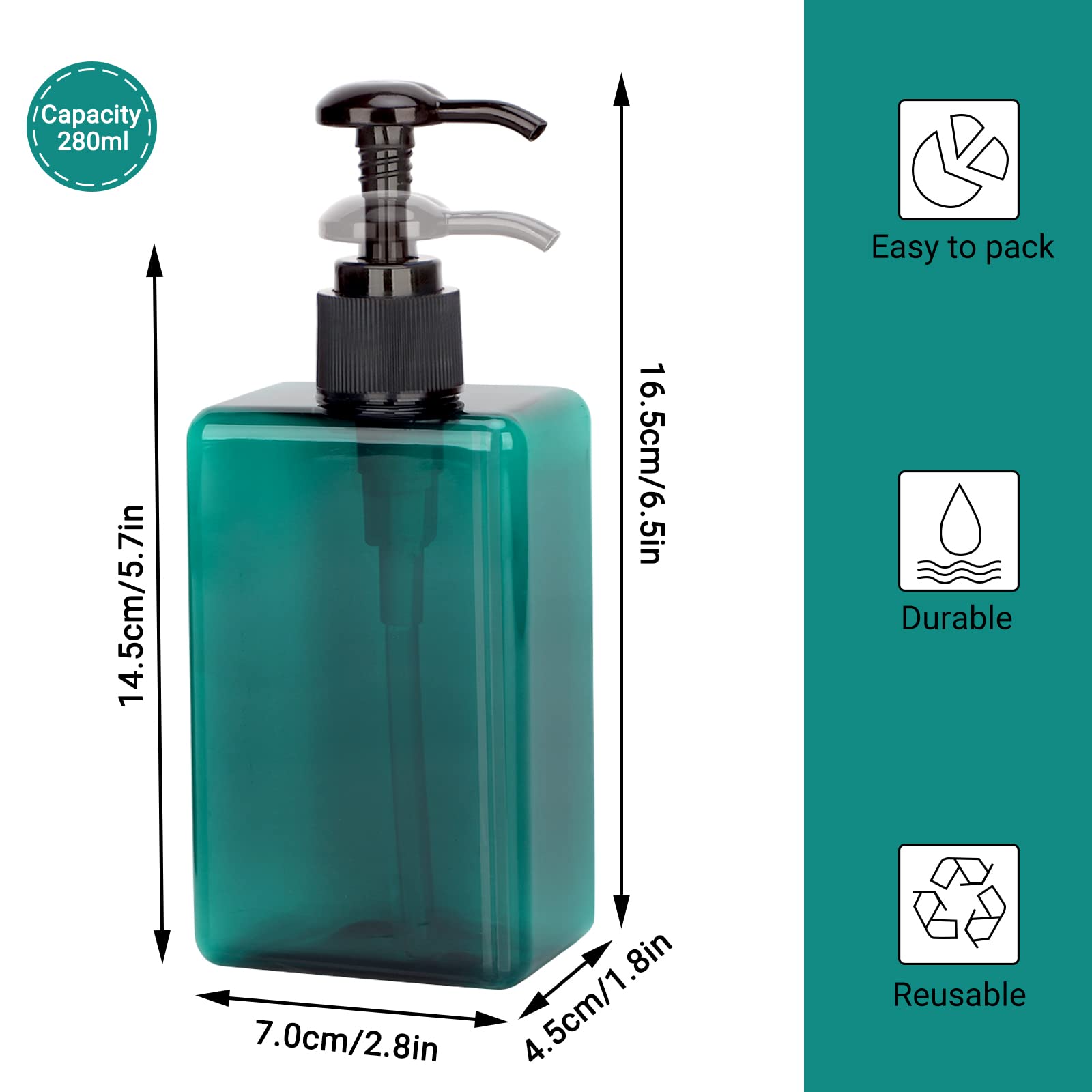 Suream 9.5Oz Refillable Pump Press Bottles, Plastic Shampoo And Conditioner Dispenser, 280Ml Reuable Cosmetic Empty Bottle, Bath