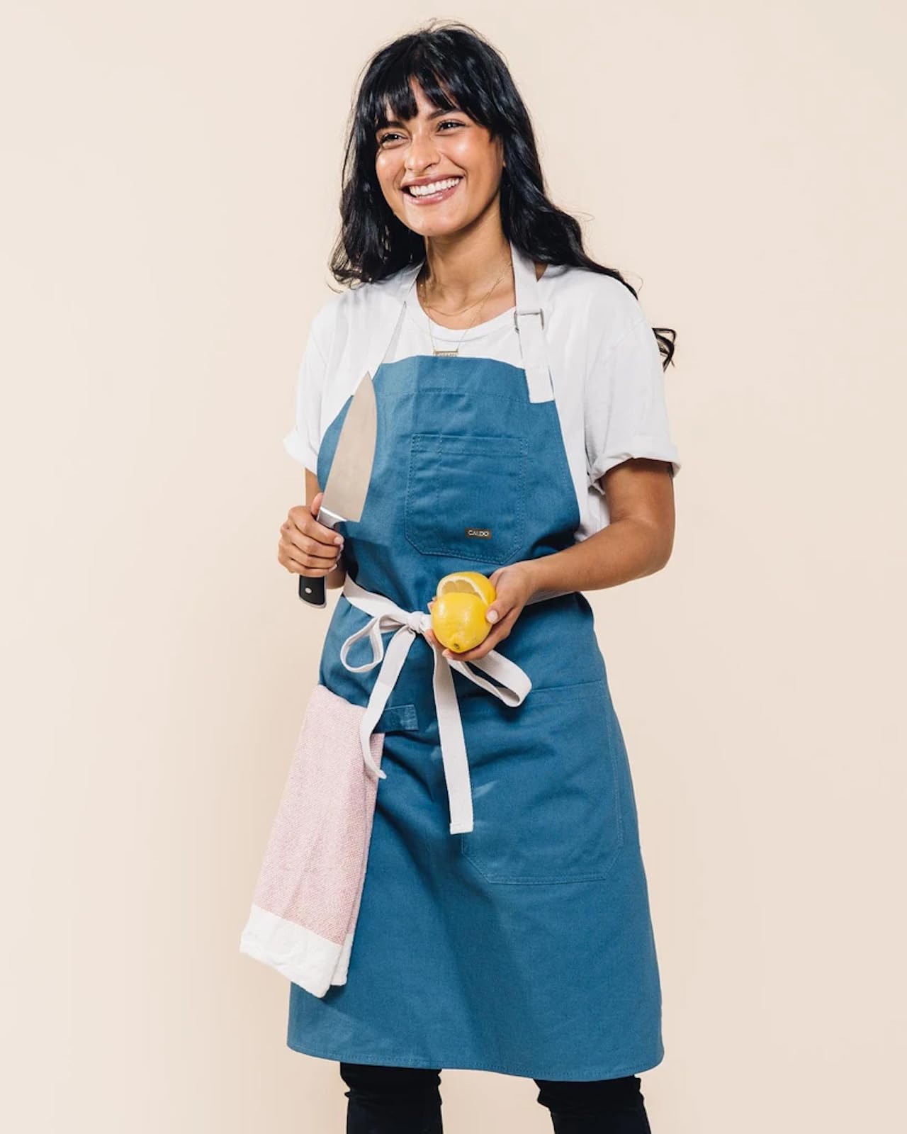 Caldo Daily Cotton Kitchen Apron For Cooking - Mens And Womens Professional Chef Or Server Bib Apron - Adjustable Straps With Po