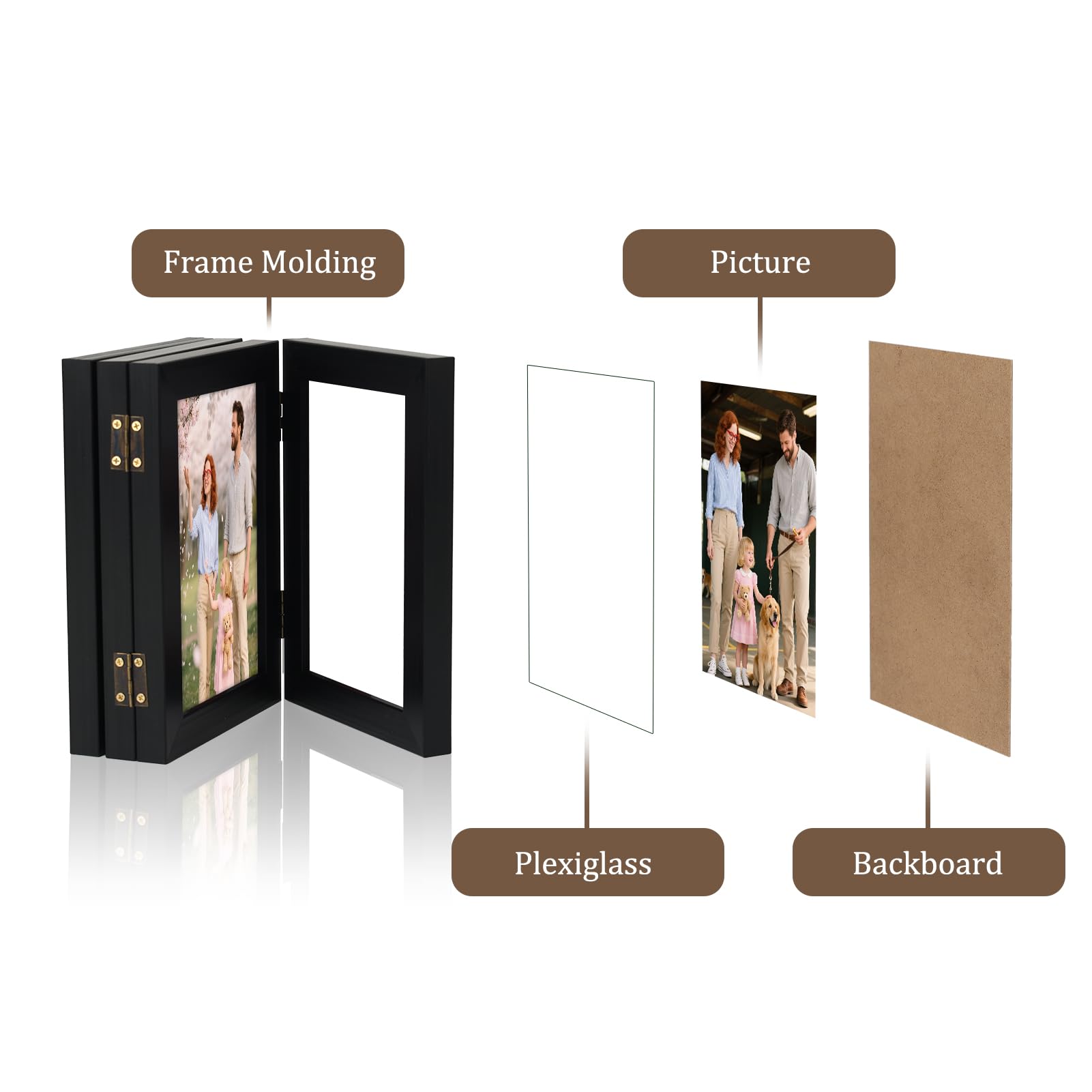 Giftgarden 4 Folding 5x7 Picture Frame, Hinged Photo Frames for Desktop Family Photo Collage, Gifts for Mom Mother Christmas, Bl