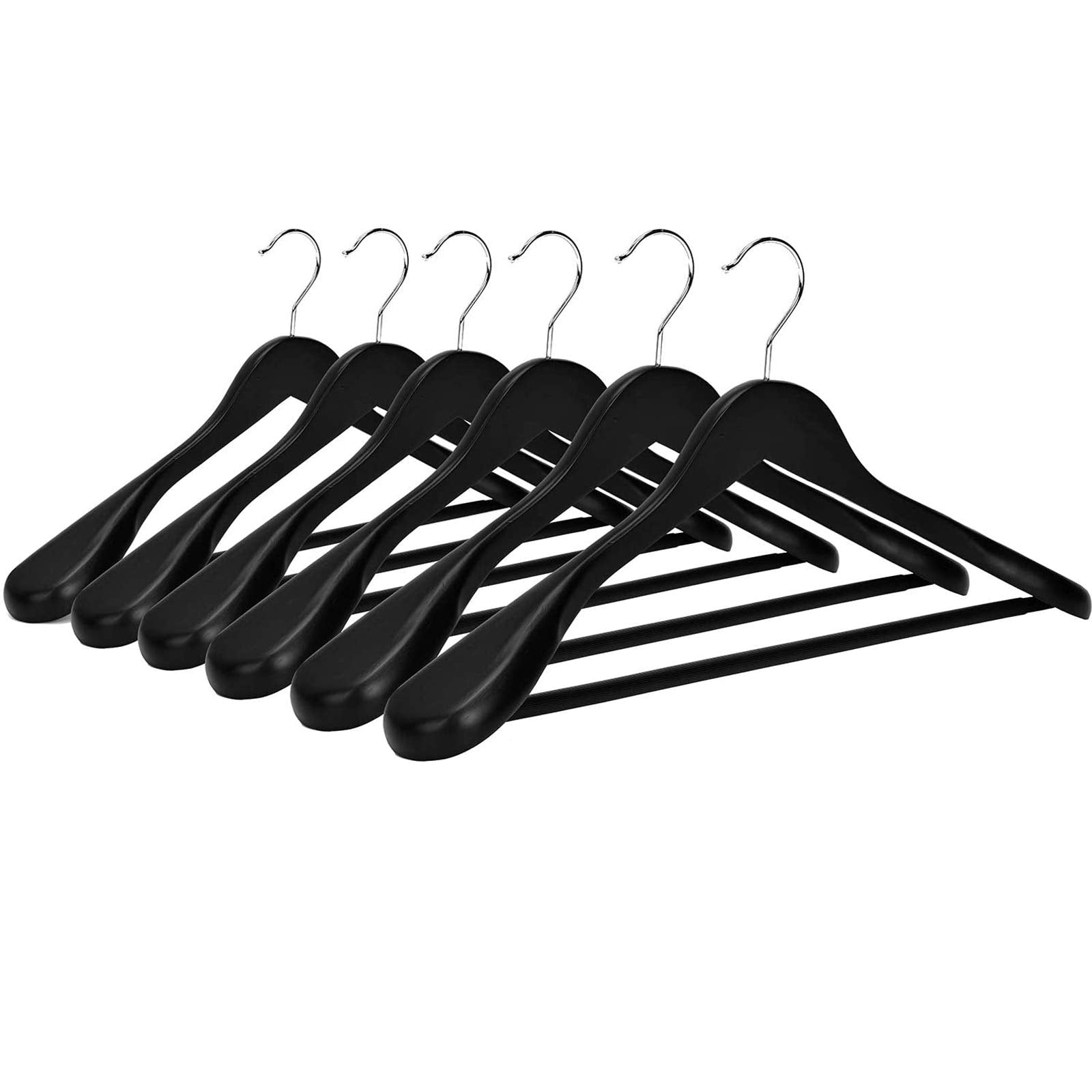 Js Hanger Wooden Suit Hangers, 6 Pack Extra-Wide Shoulder Wood Coat Hangers With Non Slip Pant Bar, Extra Smooth And Splinter Fr