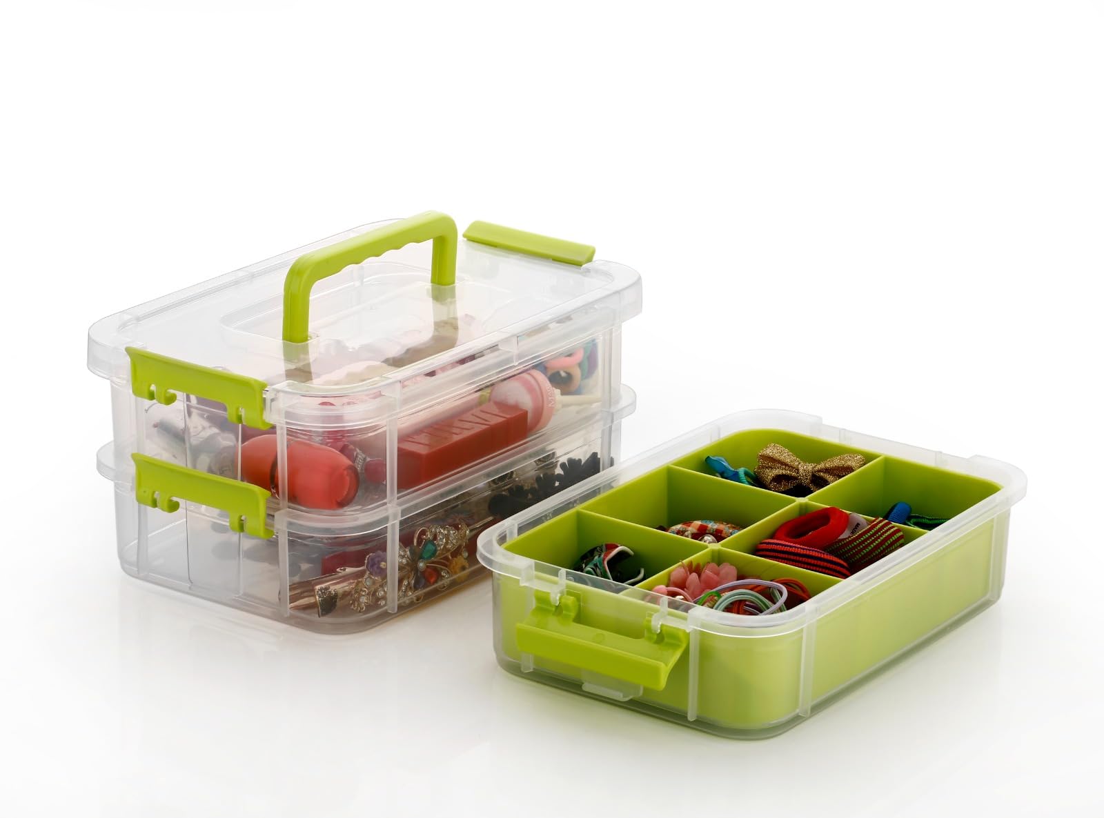 Shuttle Art Plastic Storage Box  2 Layer Stack & Carry Box,Transparent Rectangular Multi Utility Detachable, Portable & Stackab