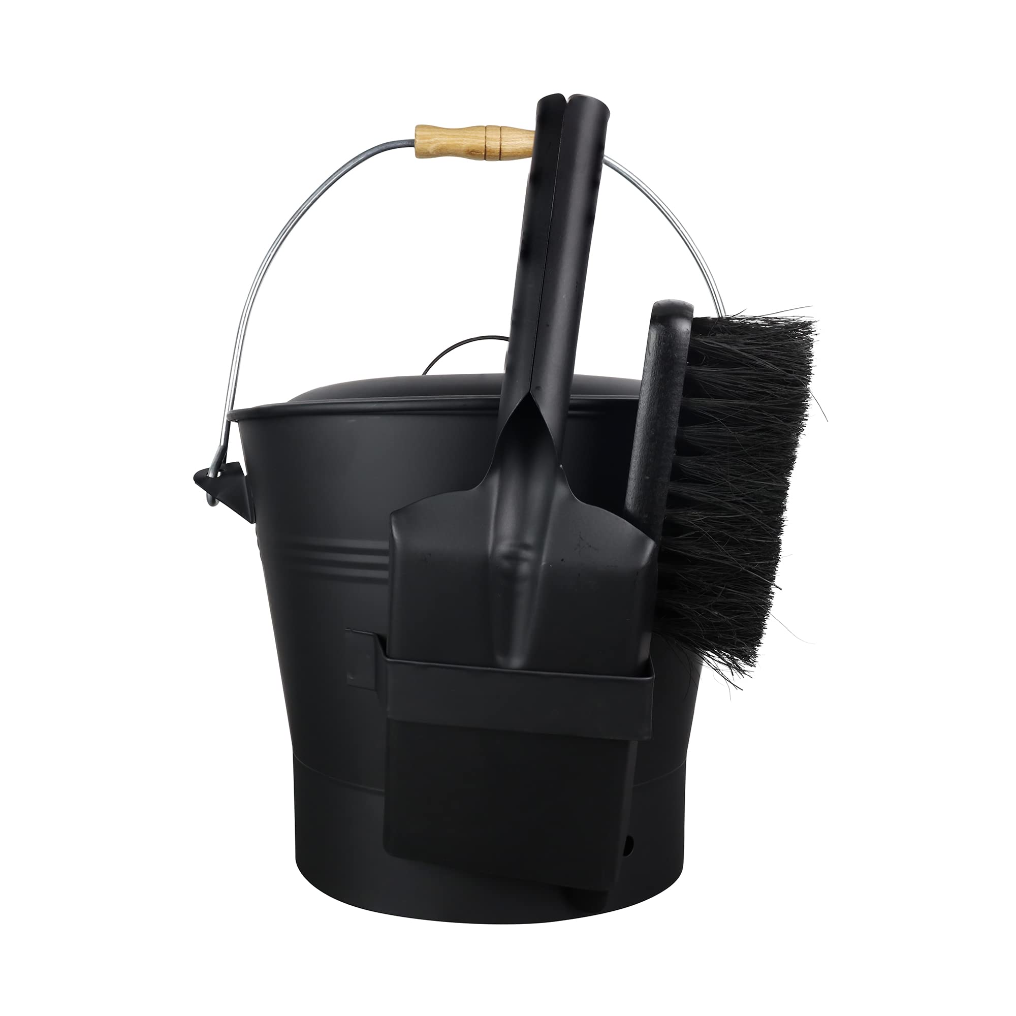 Smedley & York 2.15 Gallon Black Ash Bucket And Fireplace Tool Set With Lid, Shovel & Broom