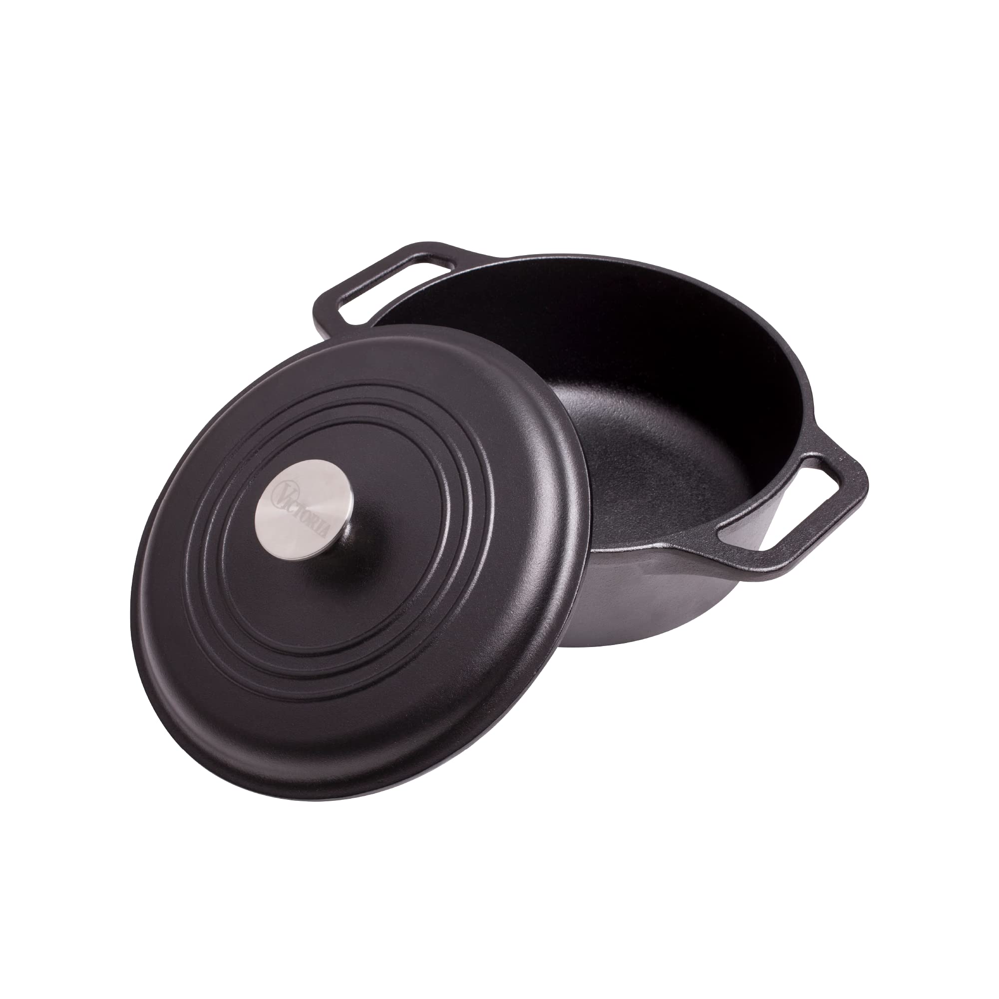 Victoria 4-Quart Cast Iron Dutch Oven With Lid And Dual Loop Handles, Seasoned With Flaxseed Oil, Made In Colombia,Black