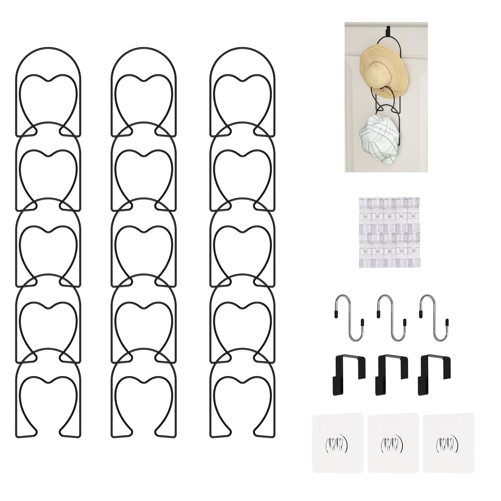 Linfidite 15 Pcs Hat Rack Baseball Cap Display Storage Rack Over Door Wall Mounted Hanging For Scarves Handbags Towels Clothes T