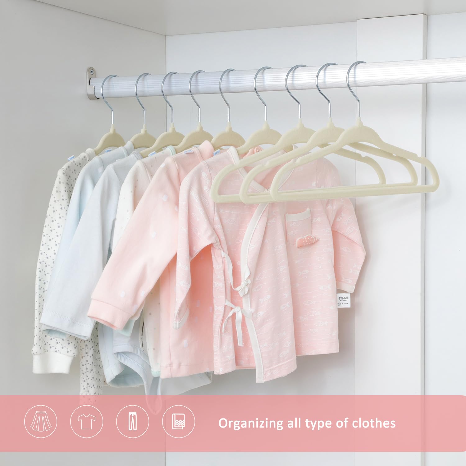 Mangotree 10.95'' Baby Velvet Hangers, Non-Slip Infant Coat Hangers, Ultra-Thin Toddler Felt Hangers With 360 Swivel Hook, Space