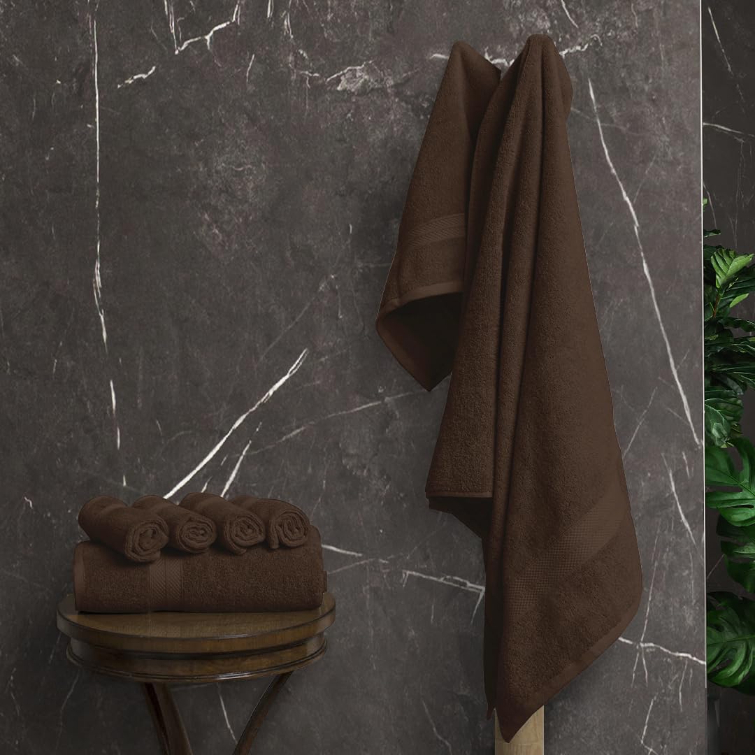 Avalon Towels Luxury 8 Piece Towels Set  2 Bath Towels  2 Hand Towels and 4 Washcloths Ring Spun Cotton 600 GSM  Highly Soft and Absorbent Towels for Bathroom  Hotel and Spa Quality (Brown)