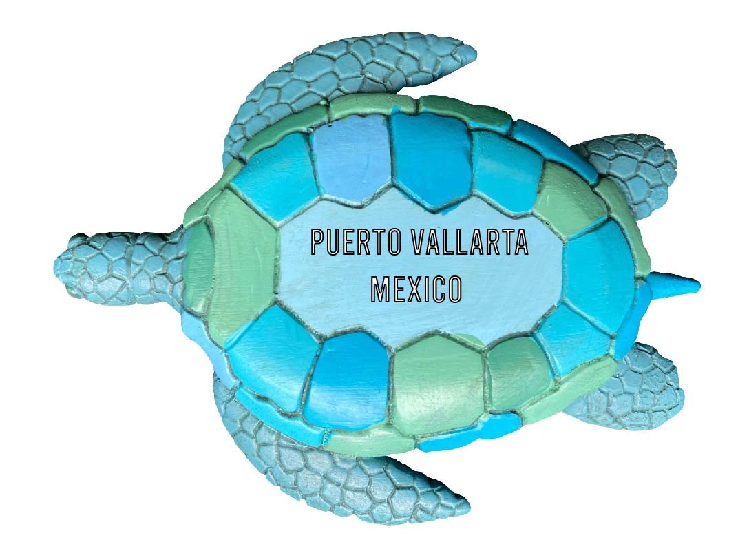 Puerto Vallarta Mexico Souvenir Hand Painted Resin Refrigerator Magnet Sunset And Green Turtle Design 3-Inch Approximately