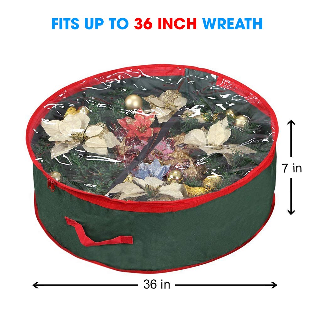 Primode Christmas Wreath Storage Bag 36'' | Garland Wreaths Container With Clear Window For Easy Holiday Storage | Durable 600D