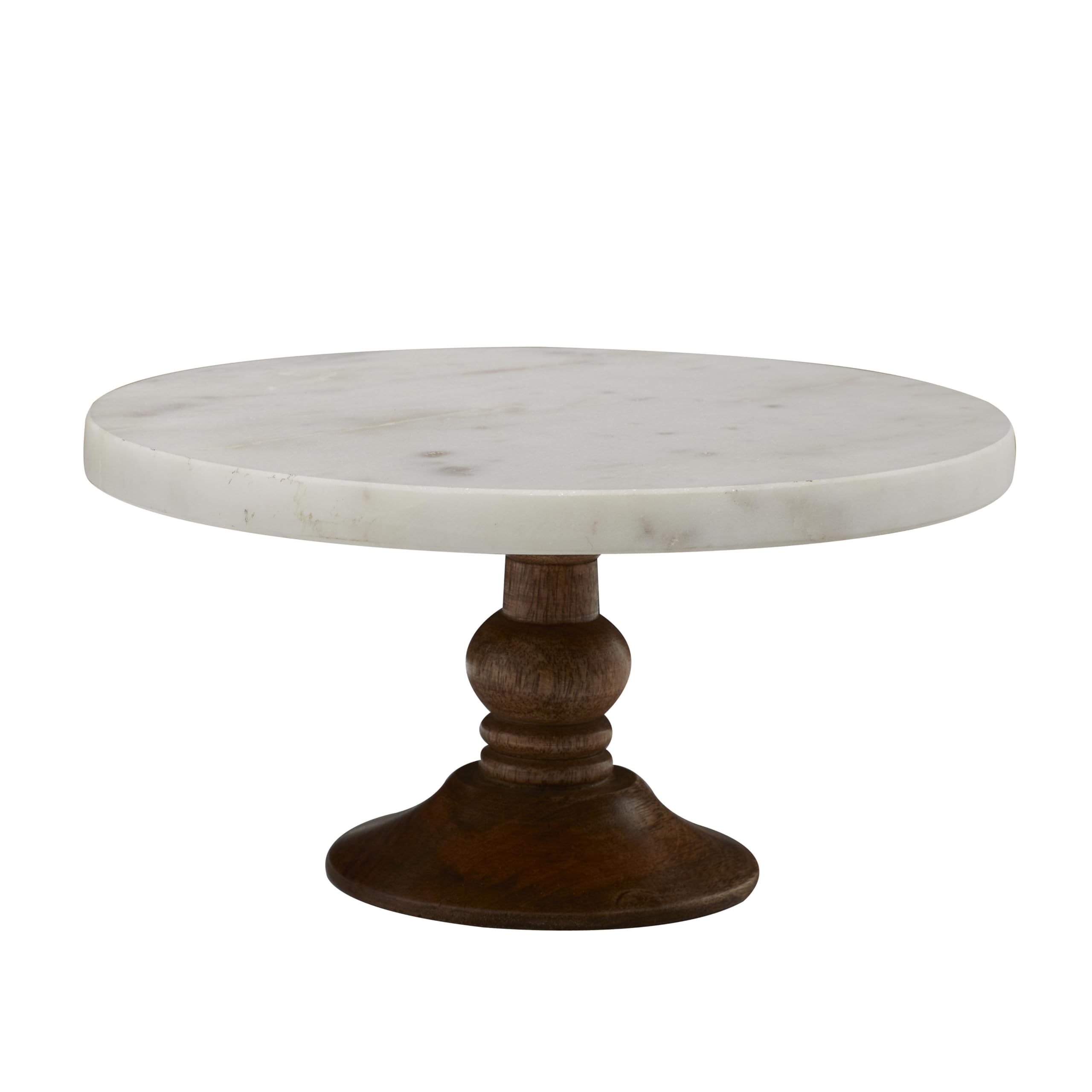 Deco 79 Mango Wood Cake Stand With Wood Base, 10'' X 10'' X 5'', White