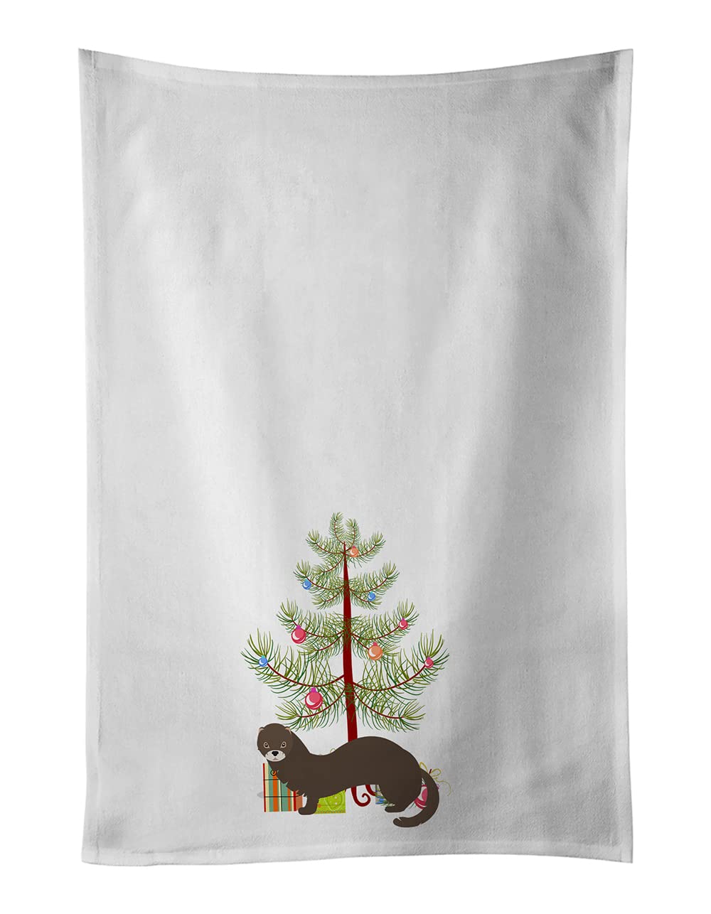 Russian or European Mink Christmas White Kitchen Towel Set of 2