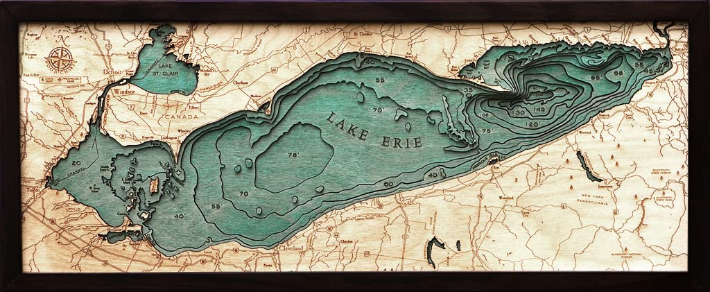 Lake Erie 3-D Nautical Wood Chart, 13.5'' X 31''
