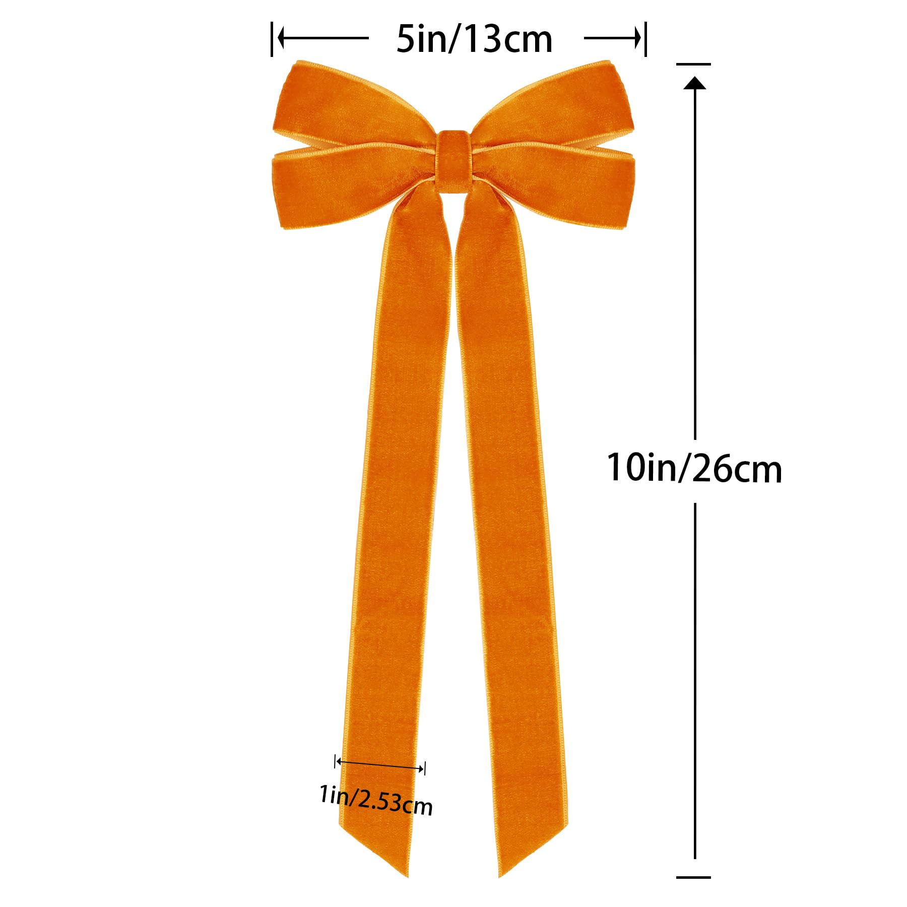 12Pcs Fall Velvet Ribbon Bows Tree Decorations,5in x 10in Orange Christmas Ornaments for Tree Home Thanksgiving Party Front Door