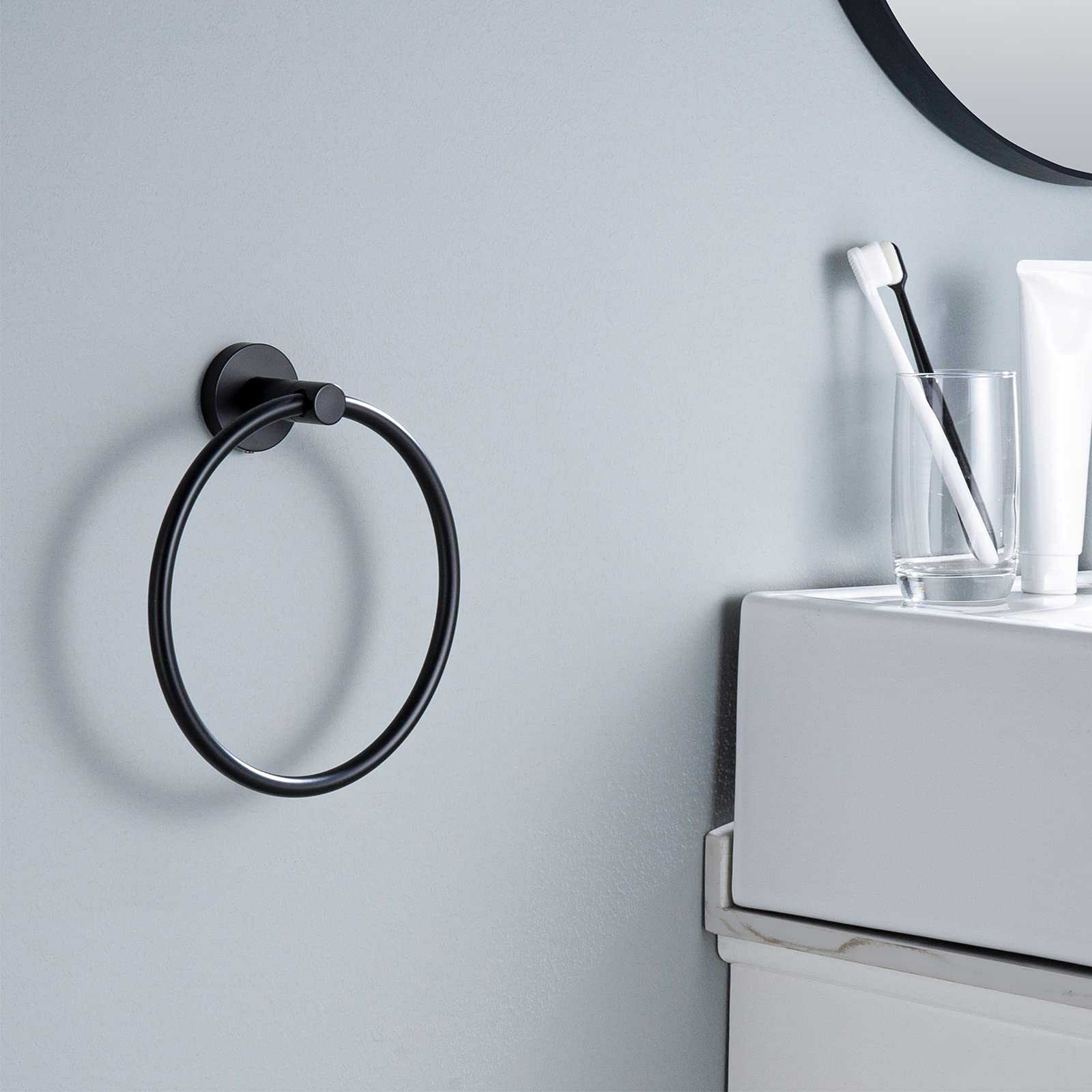 KES Matte Black Towel Ring Hand Towel Holder for Bathroom  Kitchen Bath Towel Holder Hangers Heavy Duty Storage Round Wall Mount SUS 304 Stainless Steel  A2180DG-BK