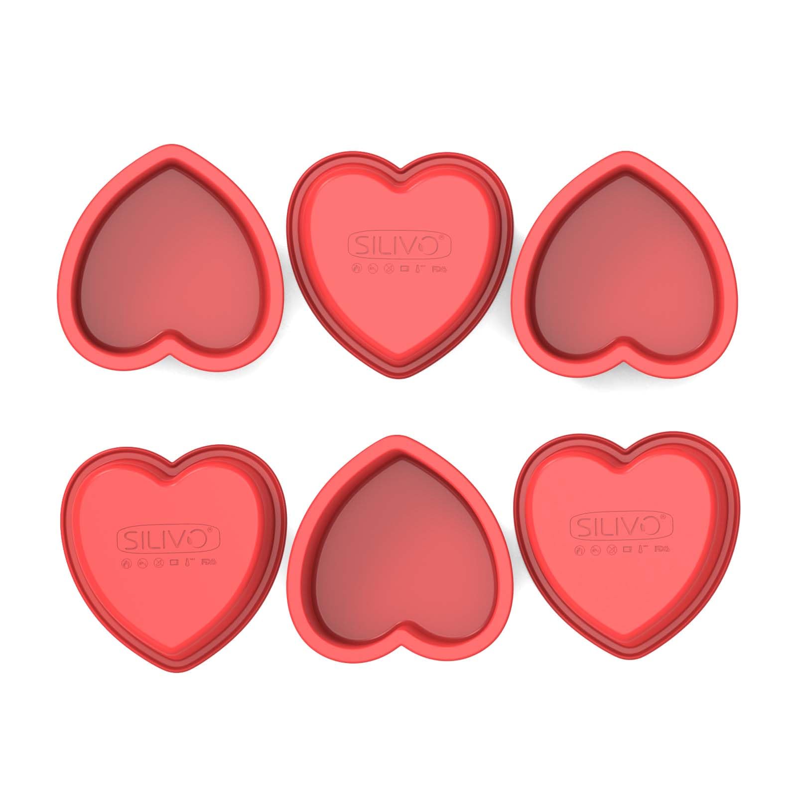SILIVO 4 inch Heart Cake Pans, 6 Pack Nonstick Mini Heart Shaped Cake Pans