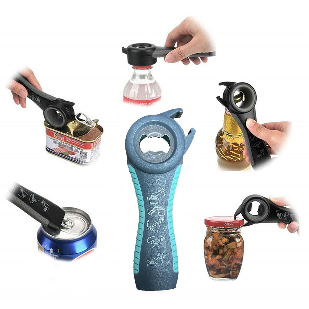 GZLT 5-in-1 Jar Opener for Seniors, Arthritis-Friendly, Zinc Material, Model 1, Blue