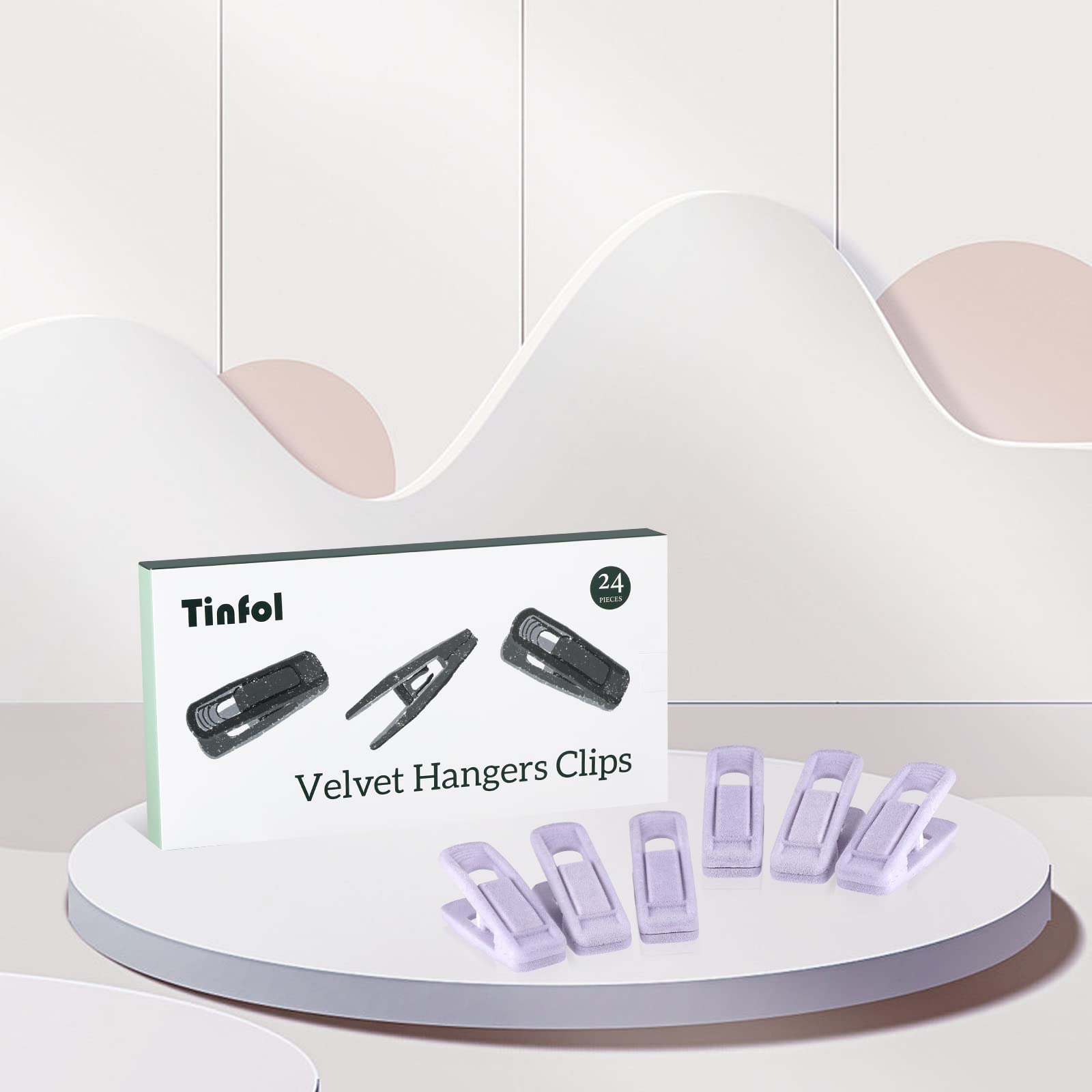 Tinfol Velvet Hanger Clips, 24Pcs Pants Hangers Velvet Clips, Large Opening Clip Strong Finger Flocked Clips Perfect For Use Wit