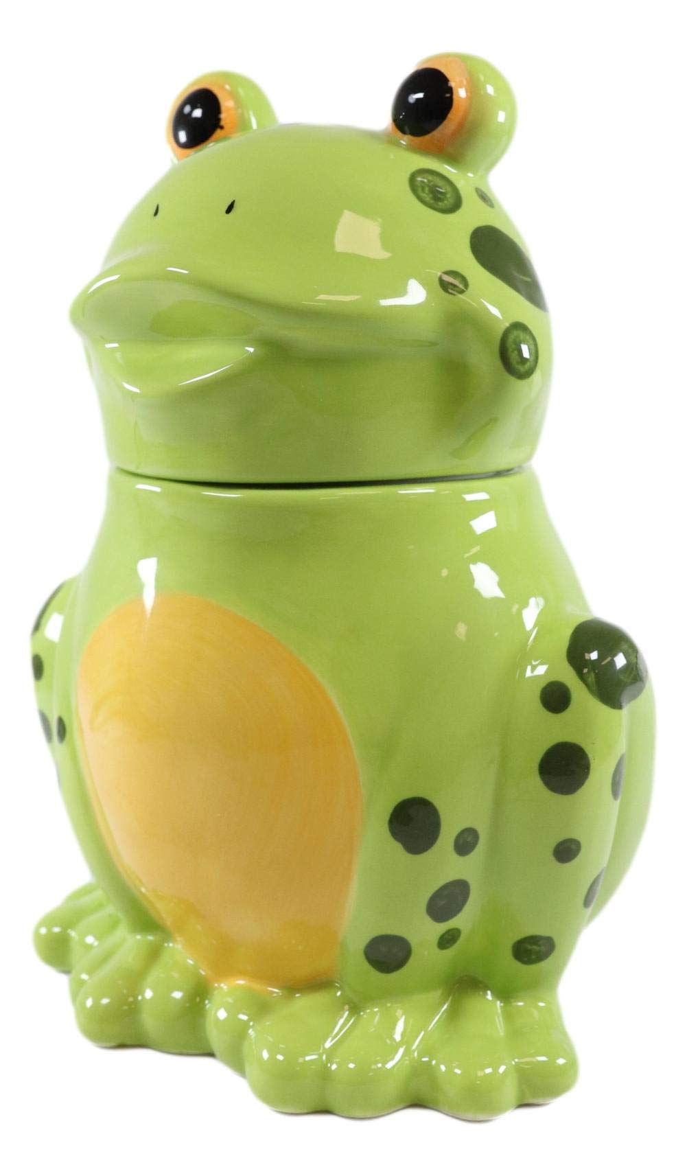 Ebros Whimsical Froggie Croak The Green Spotted Frog Ceramic Cookie Jar Container Figurine 8'' Tall Animal Amphibians Toads Frog