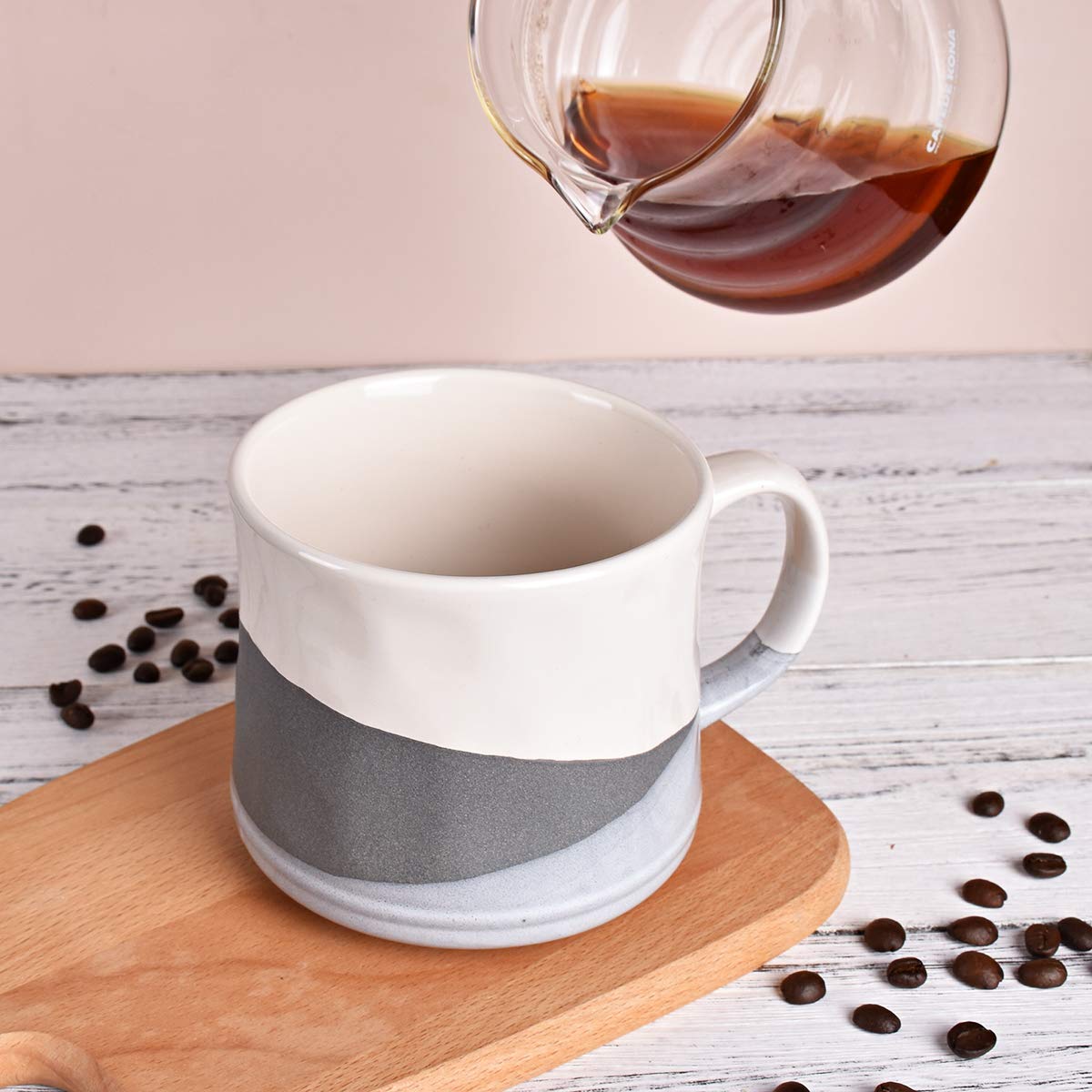 Bosmarlin Large Stoneware Coffee Mug, Big Tea Cup for Office and Home, 21 Oz, Dishwasher and Microwave Safe, 1 PCS (Geometry-Gre