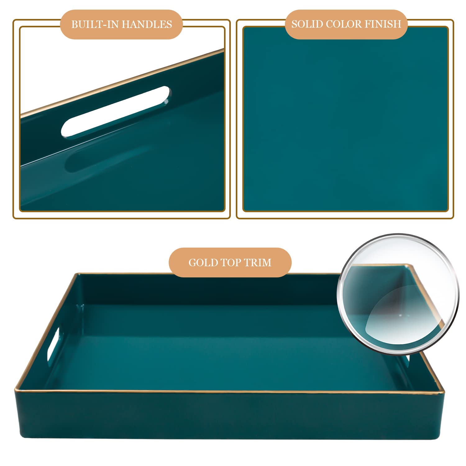 MAONAME Decorative Tray  Green Serving Tray with Handles  Coffee Table Tray  Square Plastic Tray for Ottoman  Bathroom  Kitchen  13''x13''x1.57''