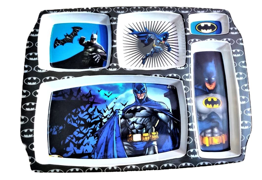 Shree Murti Melamine Rectangular Dinner Plate with 5 Sectioned Funny Cartoon Printed Plate (Batman) |Perfect Gifting for Navratr