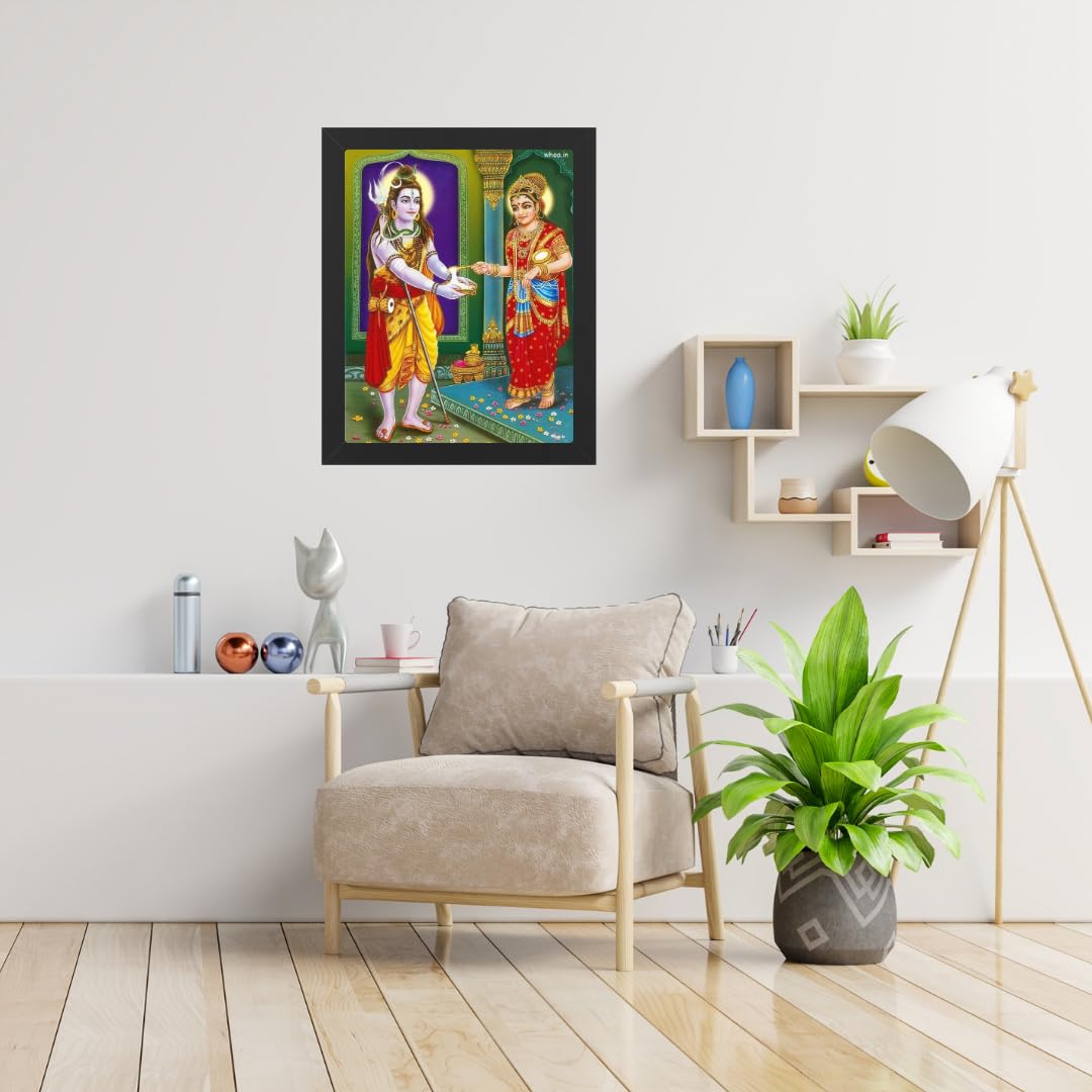 Vishara Hindu Religious Shiva And Maa Annapurna Devi Design Wall Art Painting Frame For Home Decoration And Gifting, Traditional
